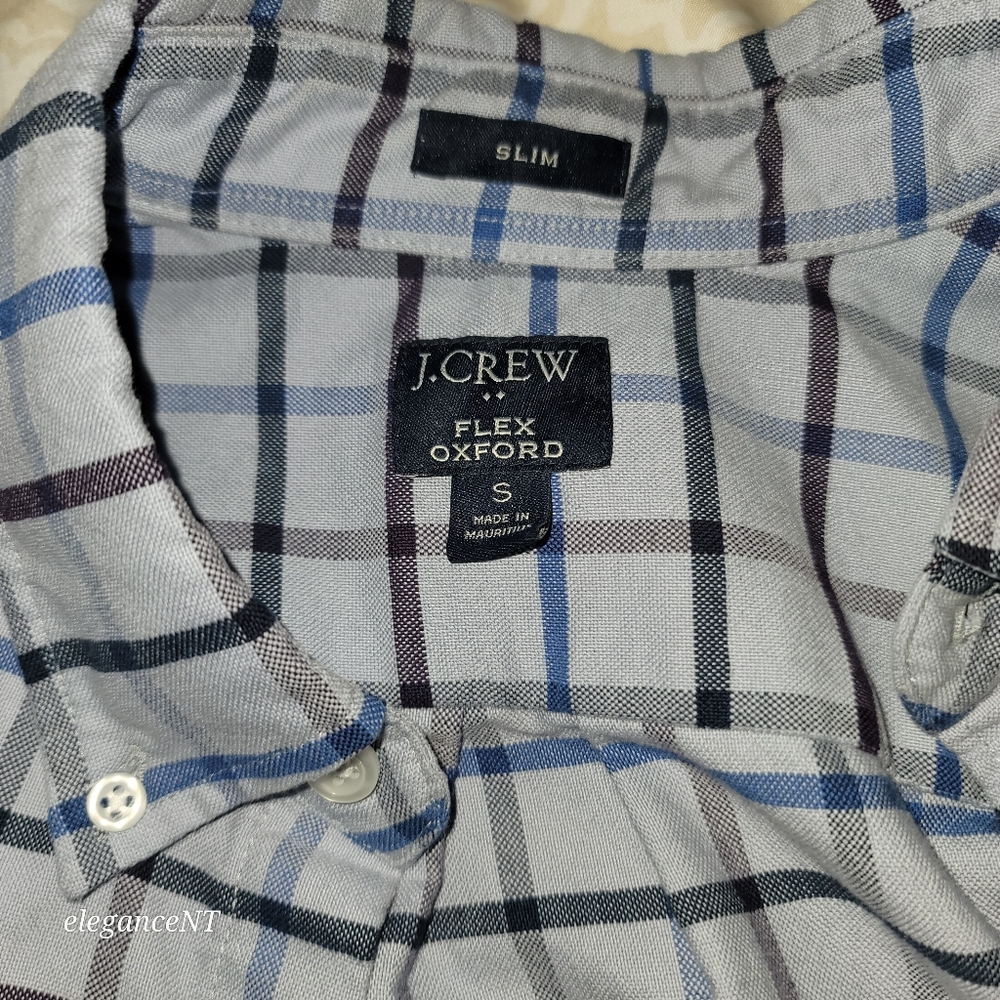JCrew Blue Men's Blue Plaid Flex Oxford Shirt Sz: Small Slim - Picture 3 of 12